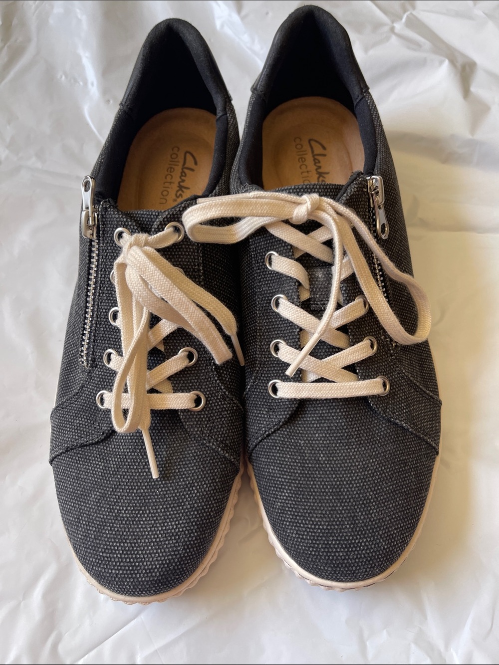 Clarks Black Canvas Sneakers with Cream Laces